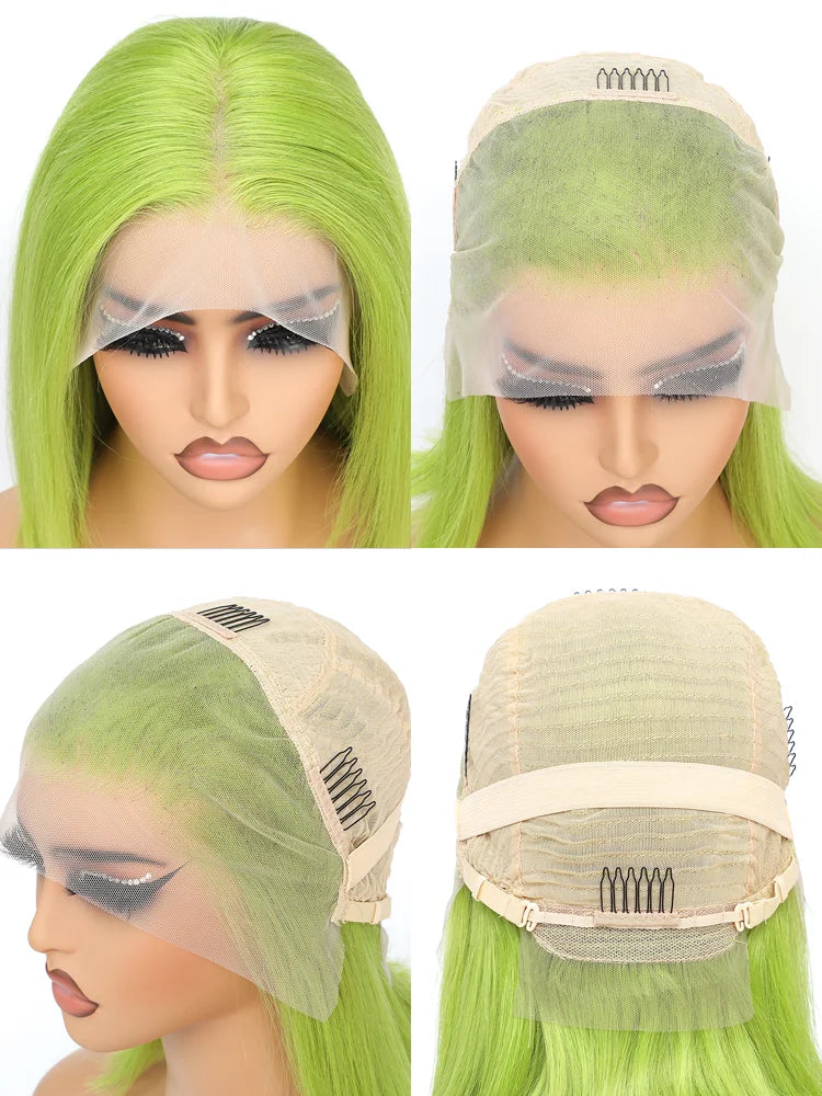 Lime Green Bob Lace Front Wigs Human Hair Wigs Glueless Short Bob Wigs Straight 13X4 Colored Lace Frontal Wigs Rose Neon