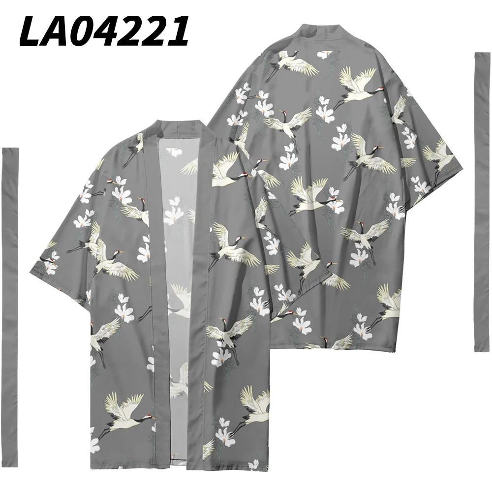 Men's Japanese Long Kimono Cardigan Men's Samurai Costume Kimono Fireworks Pattern Kimono Shirt Yukata Outer Cover