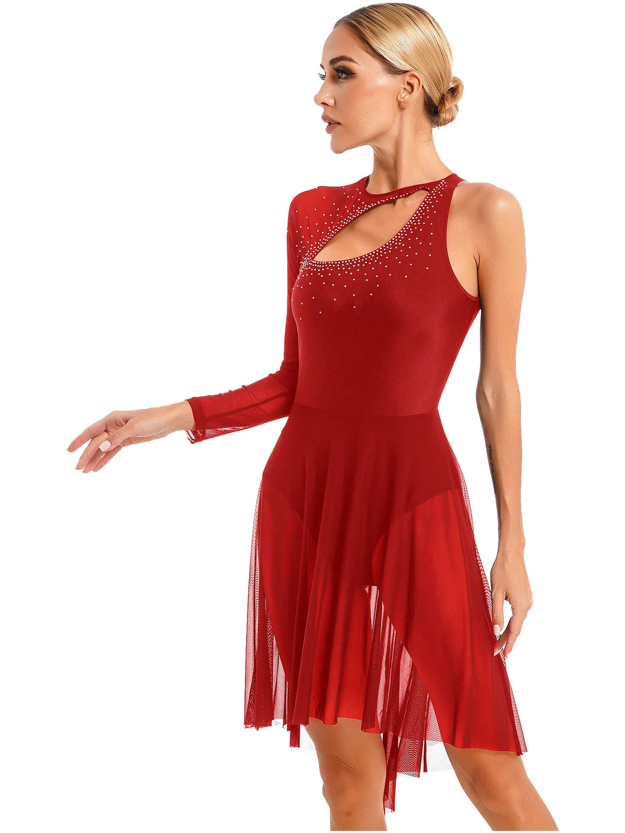 Jazz Dance Dress Woman Figure Skating Costume Lyrical Tango Latin Dance Performance Outfit Long Sleeve Modern Ballroom Dress