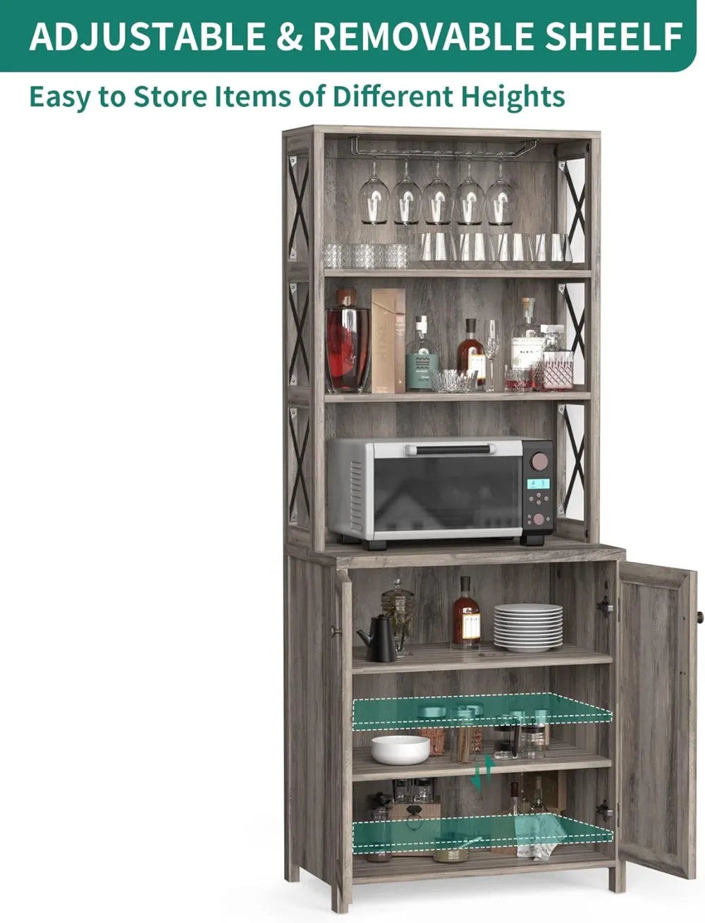 Bar Cabinet, Tall Farmhouse Coffee Bar Wine Cabinet for Liquor and Glasses, Dining Room Bar Cabinet with Storage, Liquor Cabinet