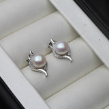 Genuine Freshwater Natural Pearl Stud Earrings Women,Beautiful Small Cute 925 Silver Earring Jewelry White Black Birthday Gift