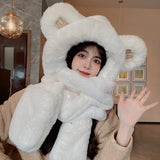 Winter New Style Thickened Warm Plush Scarf All-in-one Hooded Scarf Three-in-one Cute Bear Ears Hat Female Hooded Bib Ski Mask