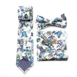 New Men's Floral Cotton Tie Three-Piece Necktie Bowtie Handkerchief Brooch For Groom Suit Wedding Cravat Shirt Accessory