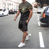 Retro 3D Printed Men's Casual Round Neck Tracksuit Sets Summer T-shirts Shorts 2 Piece Suits Fashion Men Luxury Street Clothing