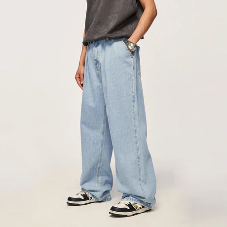 INFLATION Blue Retro Washed Denim Pants Male Classic Straight Leg Jeans Unisex Baggy Trousers