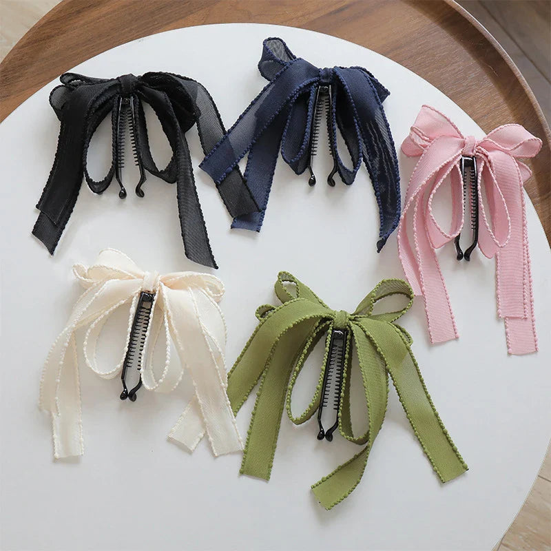 Trendy Ribbon Bow Banana Clip Women Girl Colour Bowknot Ponytail Claw Hair Clips Hairpin Barrettes Hair Accessories Gifts 2023