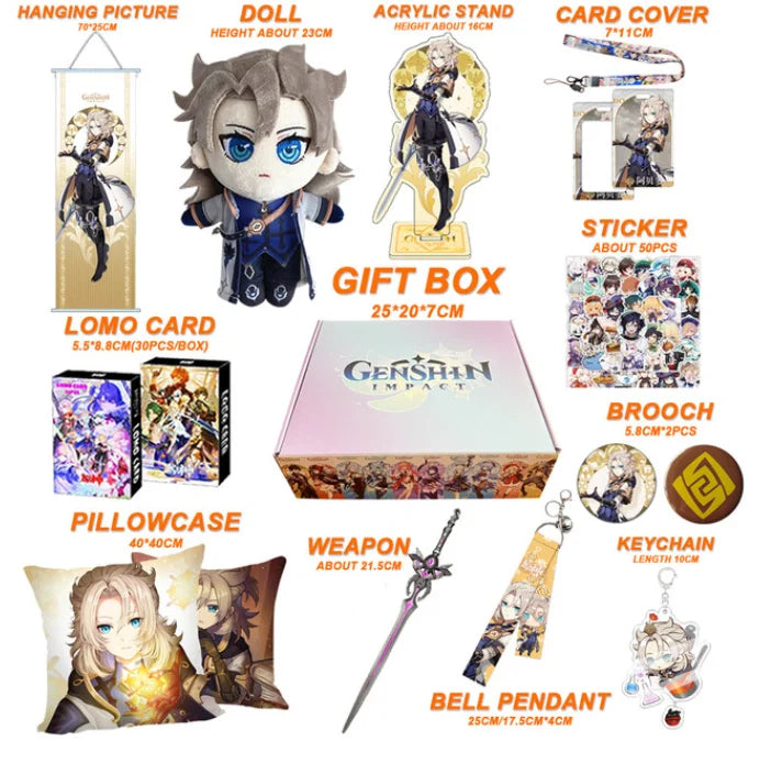 Genshin Impact Xianyun Navia Fontaine Furina Neuvillette Wriothesley Focalors Baizhu Kaveh Gift Box Include Keychain Doll Pillow