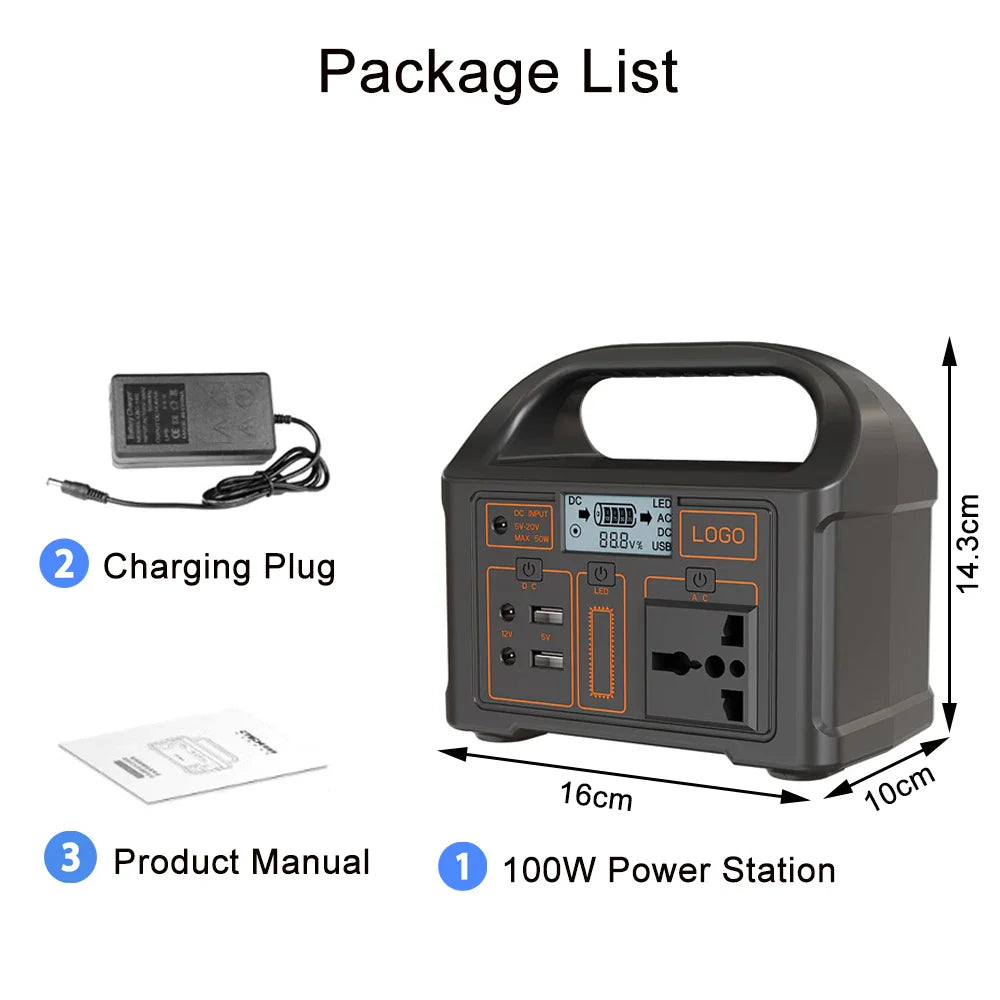 100W 24000mAh Power Bank 220V/110V Portable Power Station 76.8Wh  Solar Generator LiFePO4 Outdoor Energy For Camping Tent Travel