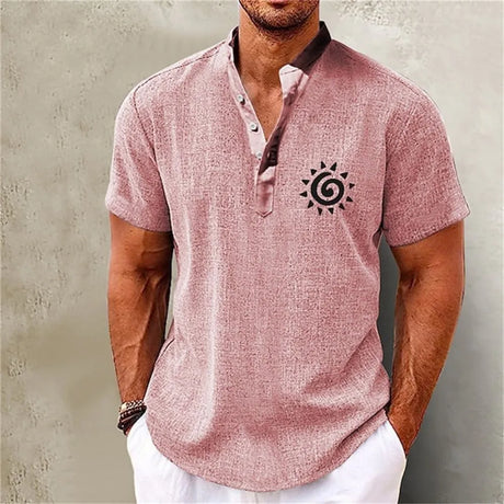 Summer Men Henley Shirt Short Sleeve Tops 3d Sun Graphic Clothing Fashion Designer Apparel Streetwear Mens Hawaiian Shirts 2023