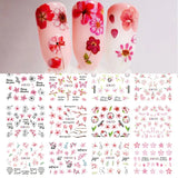 12 Designs Nail Stickers Set Mixed Floral Geometric Nail Art Water Transfer Decals Sliders Flower Leaves Manicures Decoration