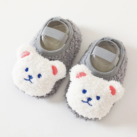 Cartoon Bear Baby Shoes Winter Thick Warm Newborn Shoes Non-slip Soled Soft Plush Toddler Kids Boy Girls Infant First Walkers