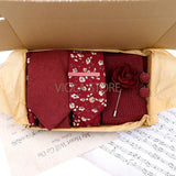 Viola Design Gift Box Hot Solid Floral Cotton Sock Necktie Set Clip Cufflinks Pin Hanky Men Wedding Party Daily Cravat Accessory