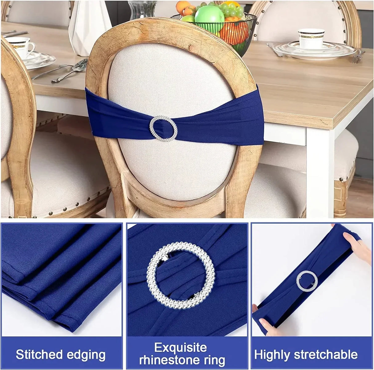 20 Pieces Polyester Spandex Chair Sashes Bands Stretch Chair Ties Bows with Buckle Slider for Wedding Banquet Party Decoration