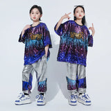 Kids Hip Hop Clothing Sequined T Shirt Loose Silver Shorts Pants for Girls Boys Street Jazz Dance Costumes Performance Outfits