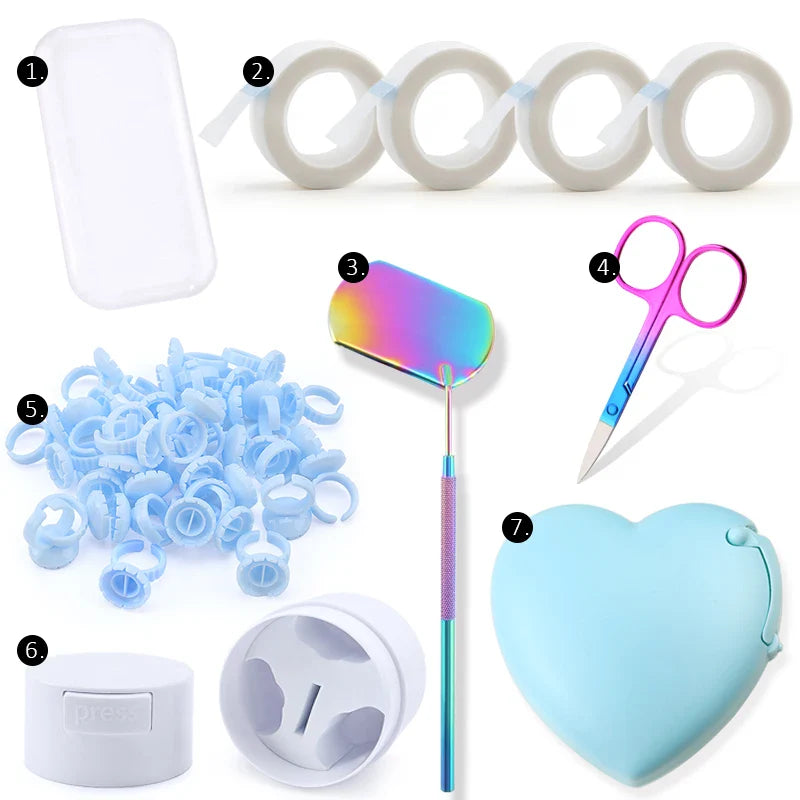 Eyelash Extension Supplies Set Glue Rings Tape Cutter Scissor Forehead Sticker Mirror Glue Storage Tank Makeup Accessories Tools