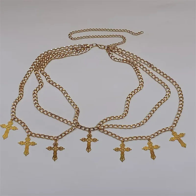 Punk Hip-Hop Style Simple Multi-Layer Body Chain Retro Temperament Alloy Cross Pendant Waist Chain