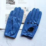 Summer Driving Leather Gloves Women's Thin Sheepskin Unlined Fashionable Hollowed Out All Finger Motorcycle Riding Gloves