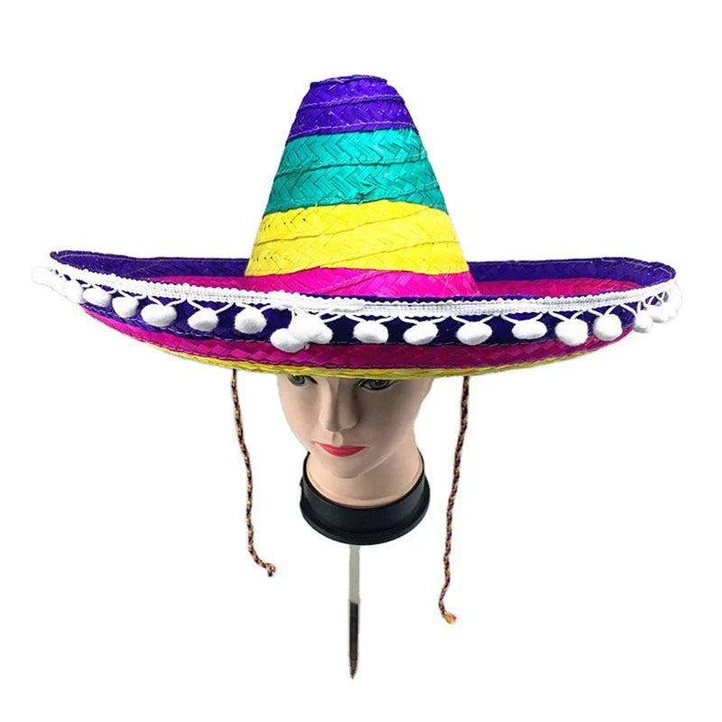 Colorful Straw Hats Mexican Style Outdoor Sun Protection Bamboo Weaving Wide Brim Hat All Seasons Party Supplies Halloween