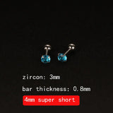 2PCS 4mm Short Ear Studs Earring Outside Upper Helix Earrings Titanium Steel CZ Crystal 3mm 4mm 5mm Mix Colors 0.8mm 20G Screw