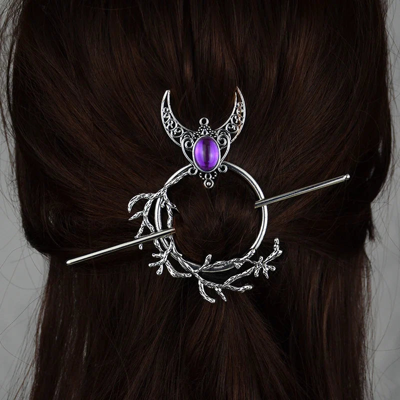 Witch Woodland Goddess Crescent Moon Dragonfly Hairstick Fairy Moon Dragonfly Insect Hair Barrette Hairclip For women Wicca