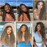 X-TRESS Braided Wigs Lace Front Wig for Black Women 28 Inch Ombre Brown Faux Locs Crochet Hair With Curly Synthetic Lace Wigs