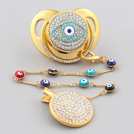 Baby Pacifier Personalised Evil Eye With Handmade Chain Clip BPA Free Silicone Infant Pacifier For Babies Shower Gift Chupetes