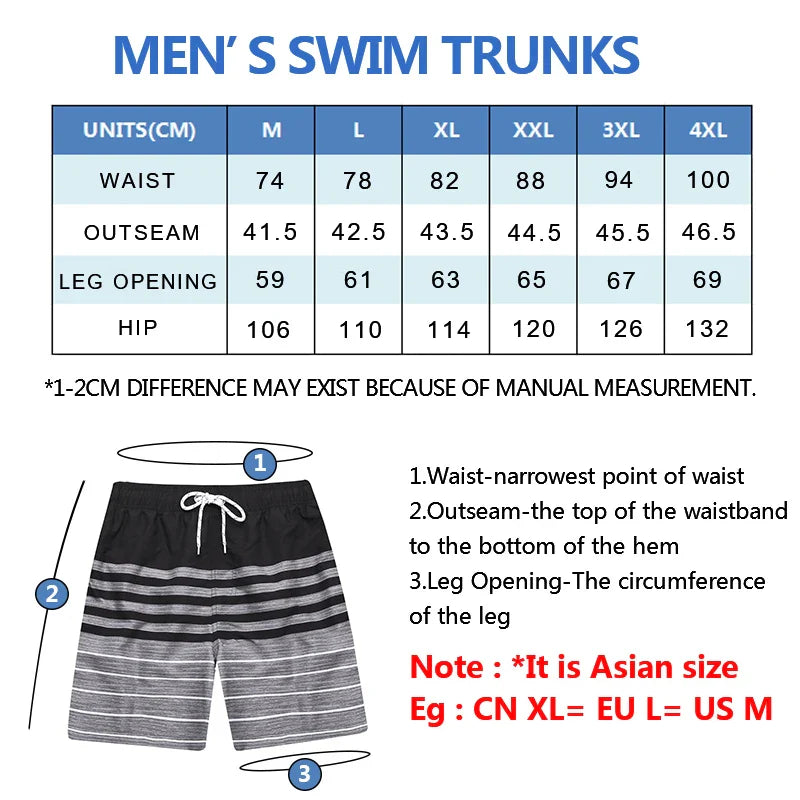 ESCATCH Fast Dry Men's Board Shorts Vertical Stripe Design New Arrival Summer Beach Surfing Man Swim Pants Plus Size