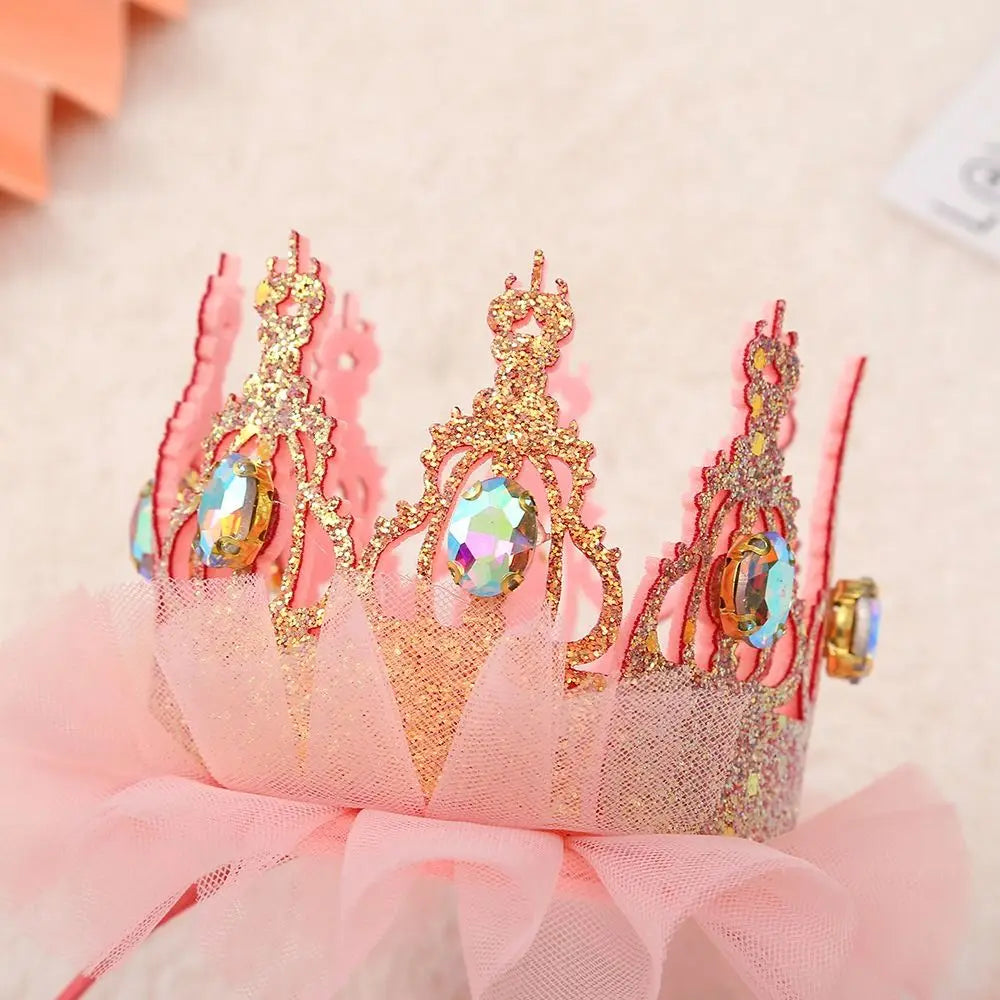 Korean Style Girl Cute Crown Headband Kids Fashion Rhinestones Mesh Hairband Princess Fairy Hair Accessories