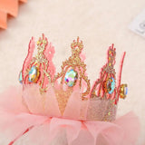 Korean Style Girl Cute Crown Headband Kids Fashion Rhinestones Mesh Hairband Princess Fairy Hair Accessories