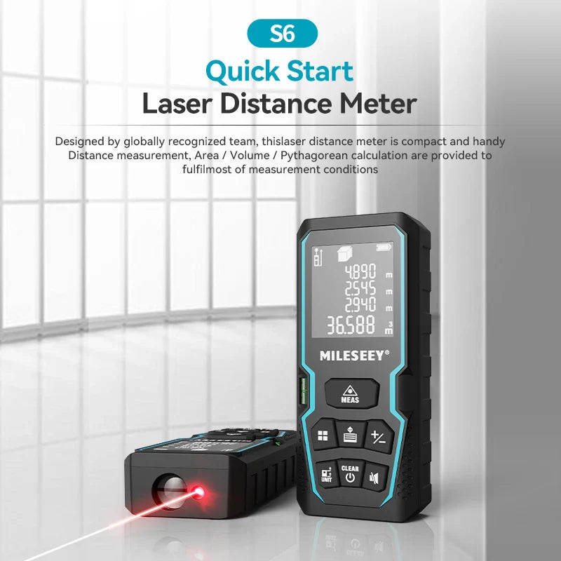 Mileseey S6 Laser Distance Meter 40m/120m, Rangefinder with Level Bubble , LCD Display with Backlit, Measure Tools for Home