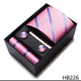 Luxurious Dropshipping 8 cm Birthday Gift Silk Tie Hanky Pocket Squares Cufflink Set Tie Clip Necktie Box Geometric