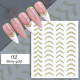 3D Silver Frame Nail Sticker Silver Bronzing Stripe Lines Sliders For Nails Tribal Pattern Decals Marble Blooming Nail Tattoos