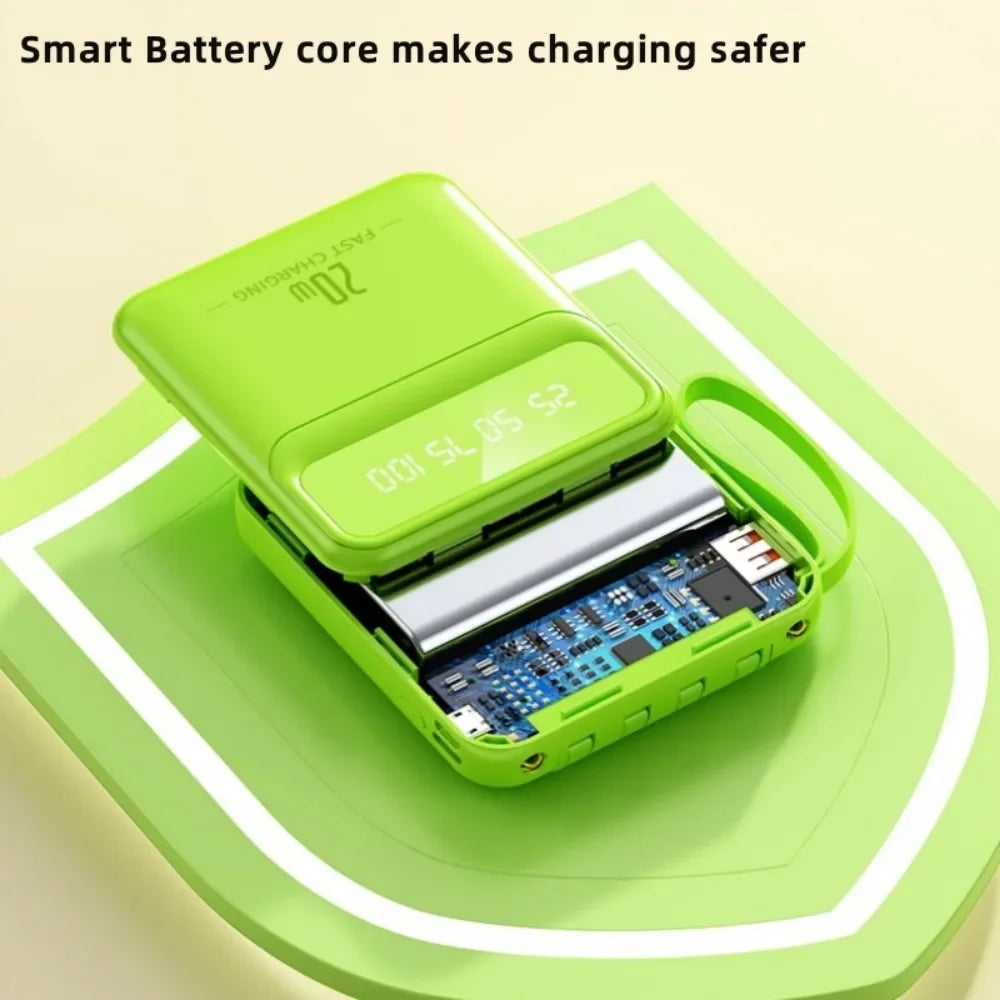 Portable Power Bank 20000mah Big Capacity Fast Phone Charger  with 4 Built-in Cables Powerbank Mobile Phone External Battery