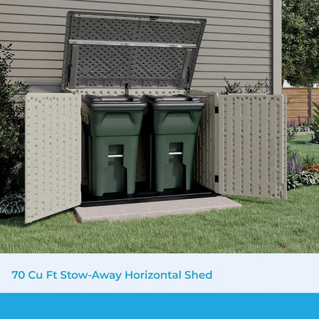 Suncast 5.9 ft. x 3.7 ft Horizontal Stow-Away Storage Shed - Natural Wood-like Outdoor Storage for Trash Cans and Yard Tools