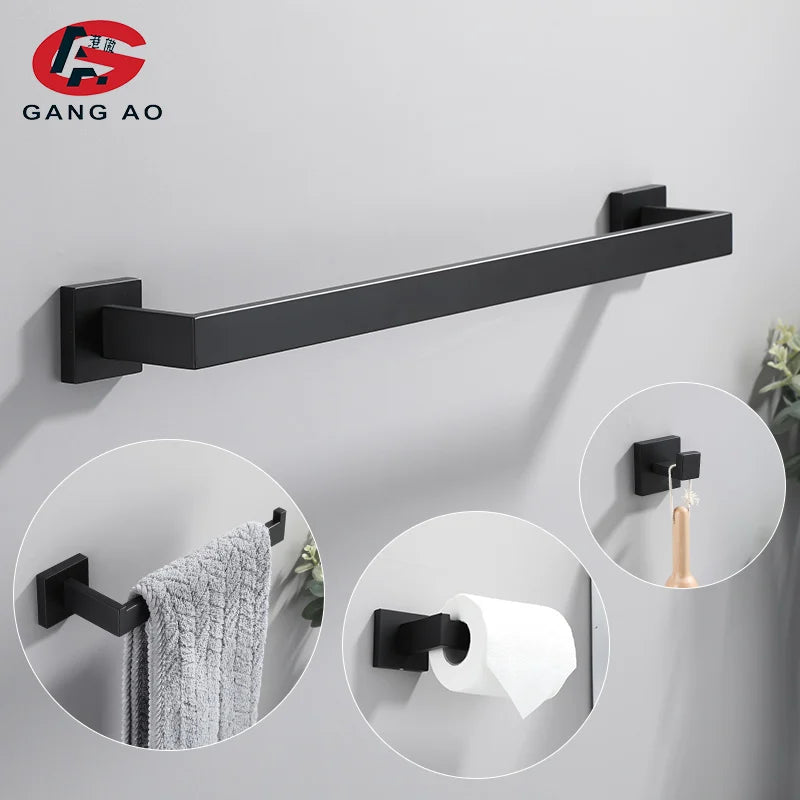 Bathroom Hardware Set Accessories Matt Black Shelf Robe Hook Hanger Towel Rail Bar Rack Tissue Paper Holder Stainless Steel