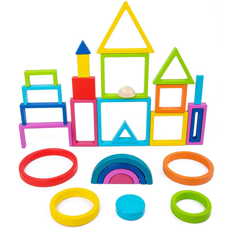 Montessori Rainbow Nesting Stacking Toys Wooden Building Blocks Balance Game Art Geometric Creative Educational Toys Kids Gifts