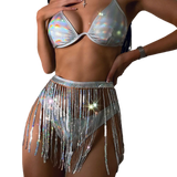 European American three point swimsuit sequin tassel skirt swimsuit three piece set European American spicy girl women clothing