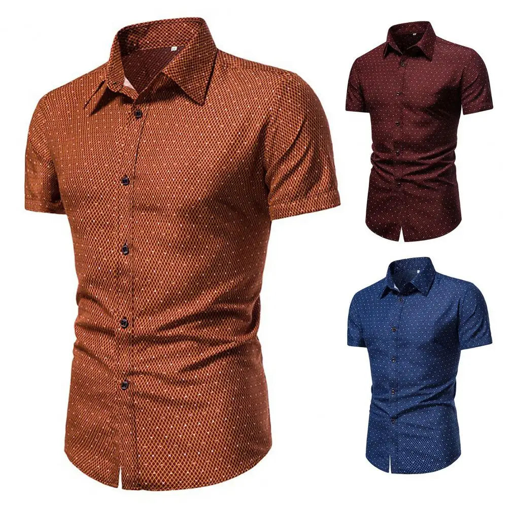 Men Shirt Formal Men Top Single-breasted Summer Top Lapel Summer Shirt Dot Print Shirt Business Shirt ropa hombre camisas