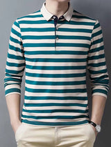 Cotton Spring And Autumn New Business Leisure Lapel Long Sleeve Stripe Contrast Youth T-shirt  5605