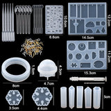 Resin Molds Silicone Kit with Epoxy Resin Supplies Dried Flowers Foil Flakes Necklace Cord Earring Hooks for DIY Jewelry Making