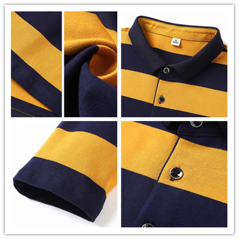 Brand Business Long Sleeve Polo Shirts Men Clothes 2023 Striped Tops Lapel Luxury Clothing Fashion Embroidered Men's Golf Wear