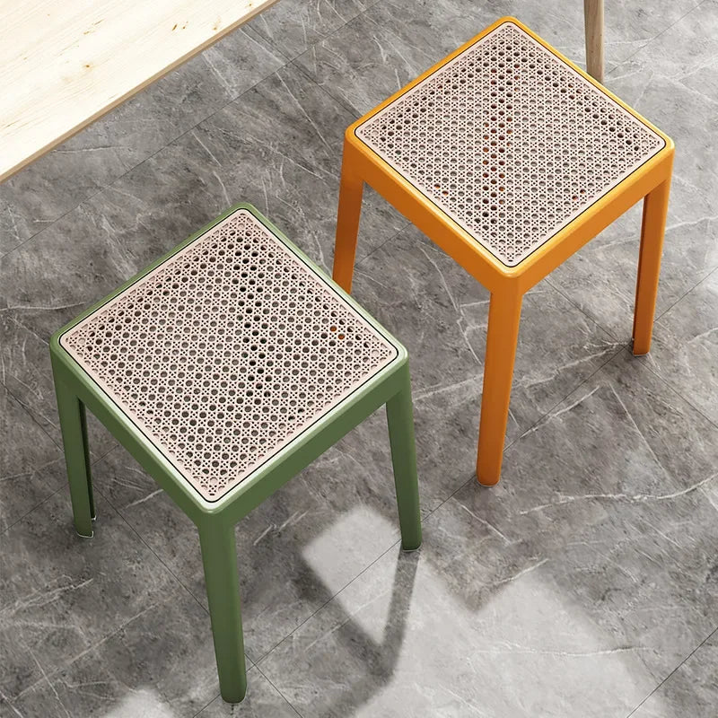 Stackable Storage Bench Stool Plastic Rattan Stools Portable Vanity Chair Stool Dining Stool Living Room Space Saving Furniture