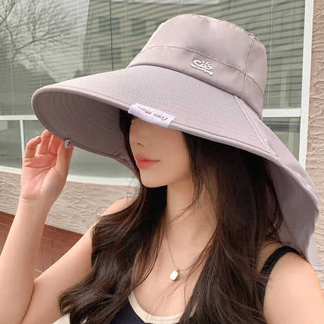 Women Outdoor Fisherman Hat Wide Brim Bucket Hat with Neck Cover Summer Breathable Mesh Sun Protection Visor Anti UV Cap