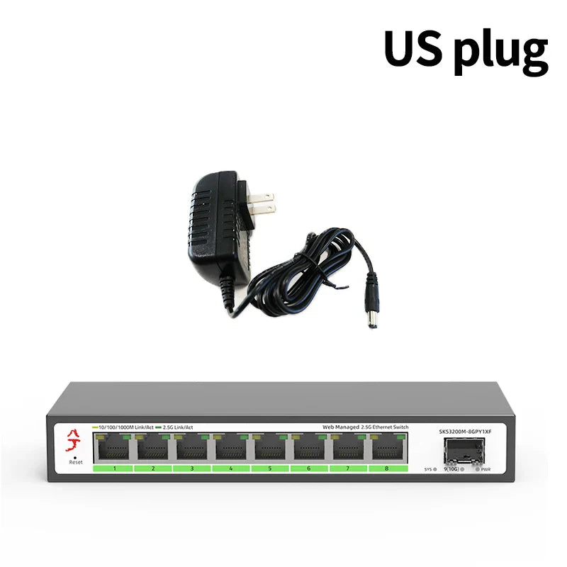 2.5g Switch 100/1000/2500Mbps RJ45 8 Ports 10Gbps SFP+ Slot Simple L2 Managed Network Switch plug and play Hub Internet Splitter