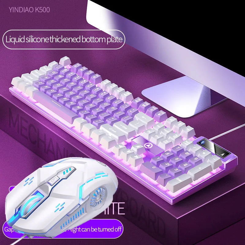 Pink Keyboard and Mouse Set 2 in 1 Combos Wired 104 Keys Pink Keyboard with LED Backlit and 1600DPI Mouse with RGB Backlit