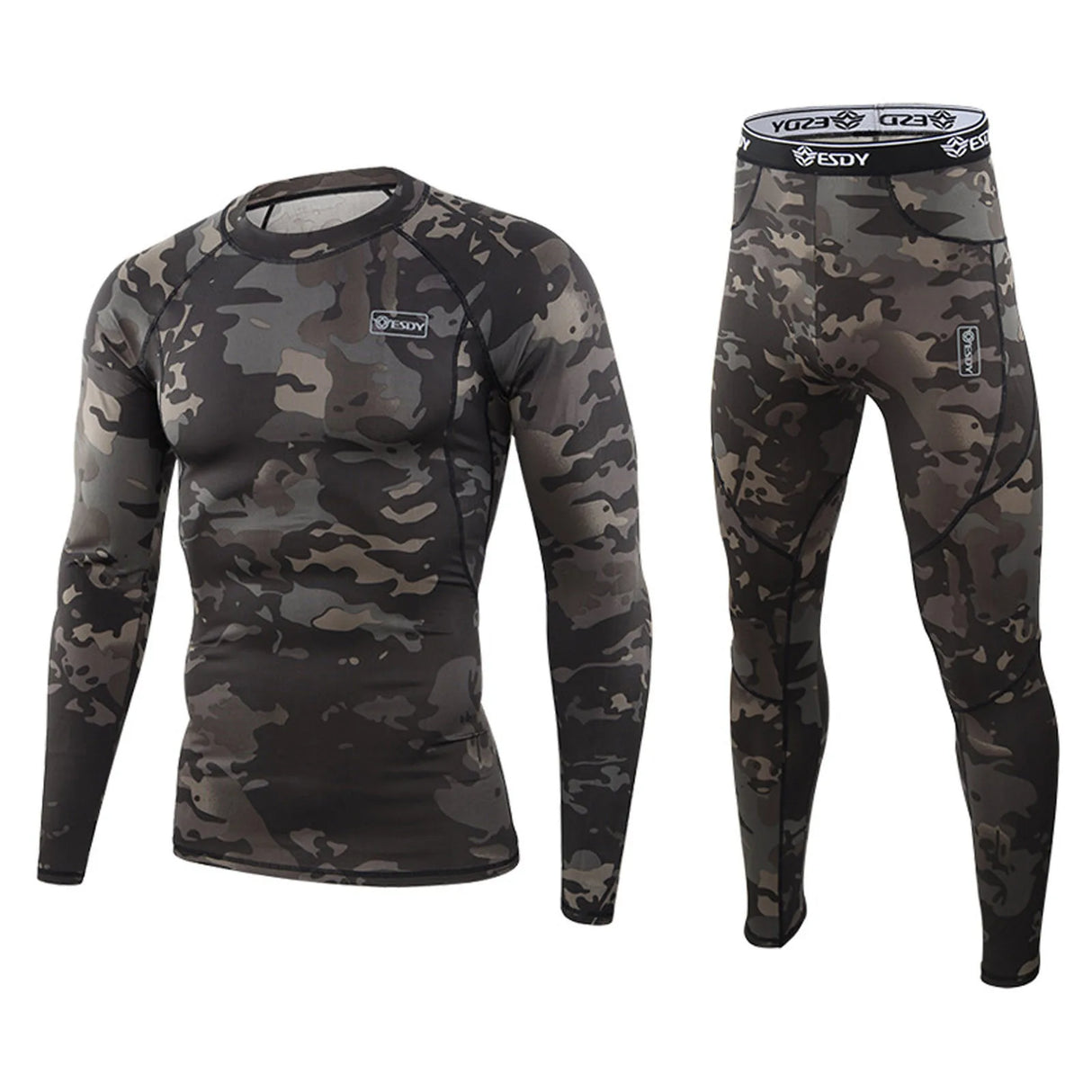 Men'S Camouflage Print Fitness T-Shirt Quick-Drying Tops Trousers Sports Basketball Tights Suit Men'S Outdoor Thermal Underwear