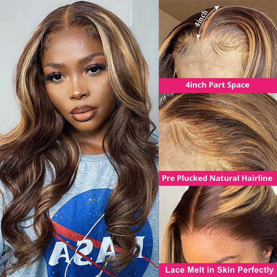 13x4 13x6 Hd Highlight Wigs Human Hair Body Wave Frontal Wig Brazilian Glueless Honey Blonde Lace Front Wig For Women 30 36 Inch