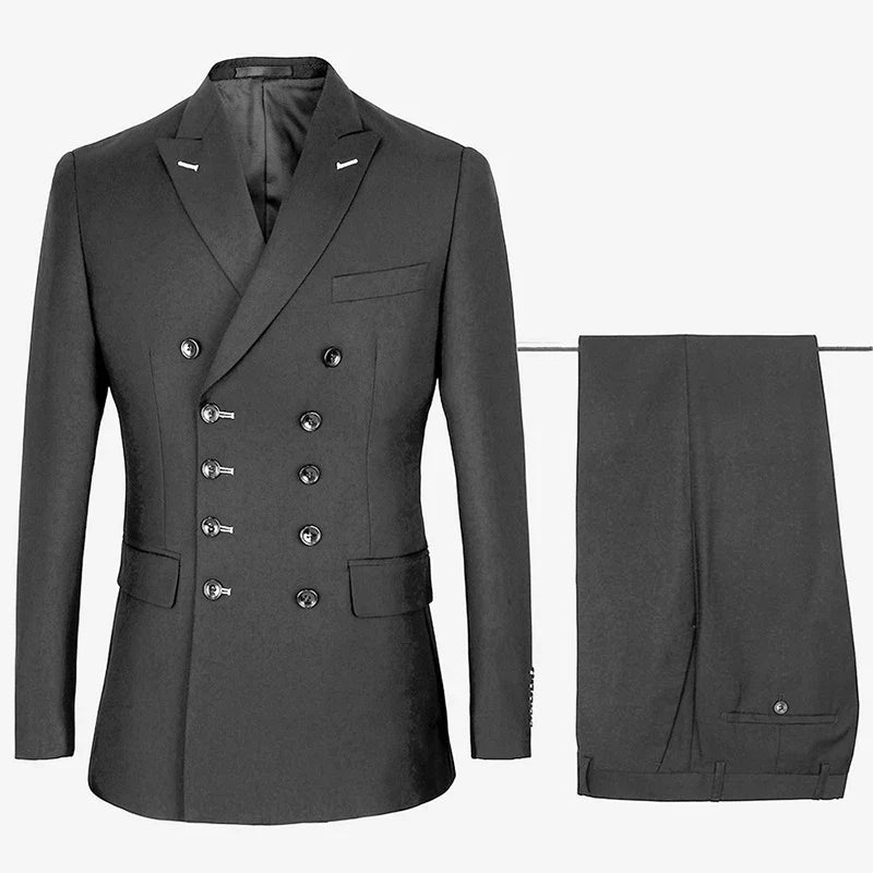 Men Slim Fit  Fashion Business Casual Double Breasted Blazers Jacket Coat Trousers Wedding Groom Party Skinny 2 Pcs Suits Pants