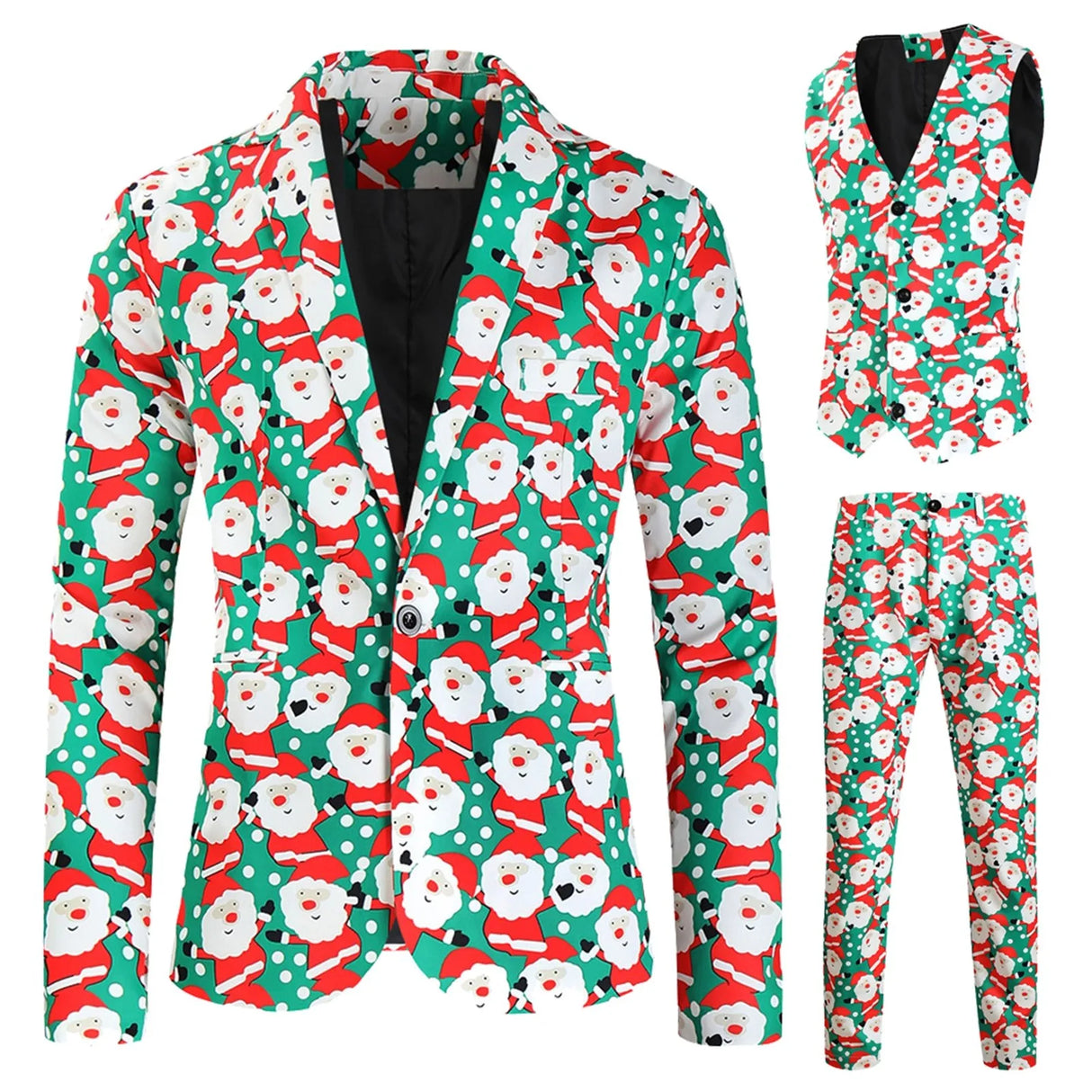 Mens Fashion Casual Suit Printed Christmas Jacket Pants Vest Three Set Of Men Suits Sets