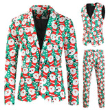 Mens Fashion Casual Suit Printed Christmas Jacket Pants Vest Three Set Of Men Suits Sets